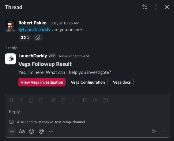 An example of a Vega conversation in Slack.