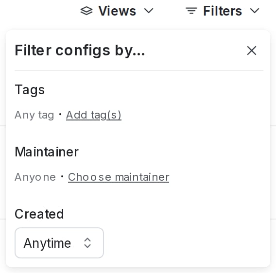 The filter menu for project-wide config attributes.
