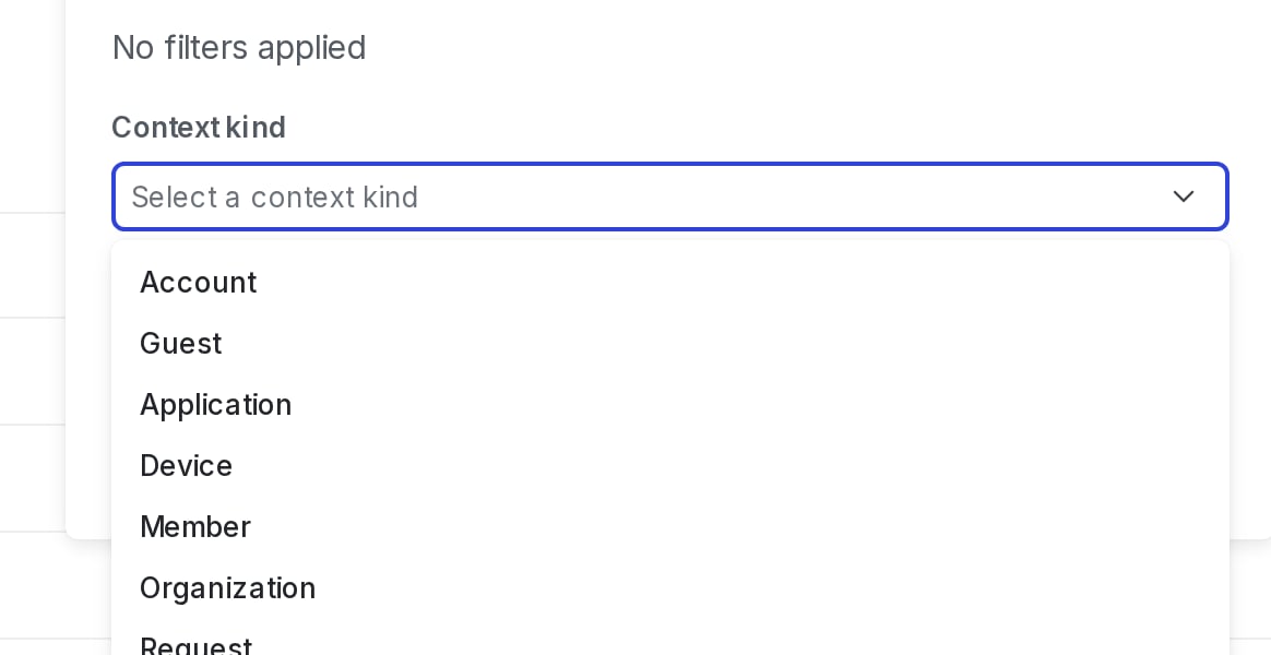 A search query for "user" context kinds.