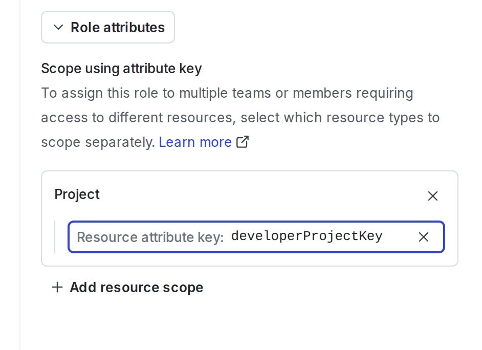 The "developerProjectKeys" defined as a role attribute.