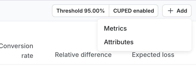 The add attribute option on a running experiment.