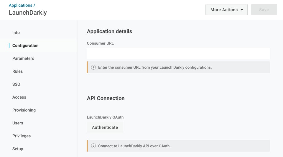 The OneLogin Configuration screen.