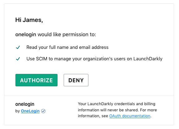 The LaunchDarkly OAuth permissions screen.