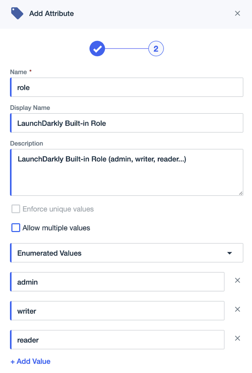 The "Add Attribute" screen in PingIdentity.