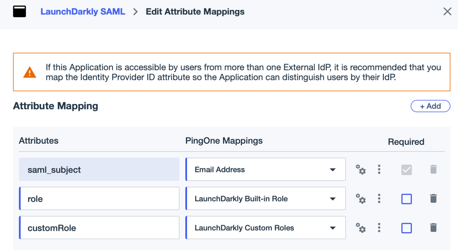 The "Edit Attribute Mappings" screen in PingIdentity.