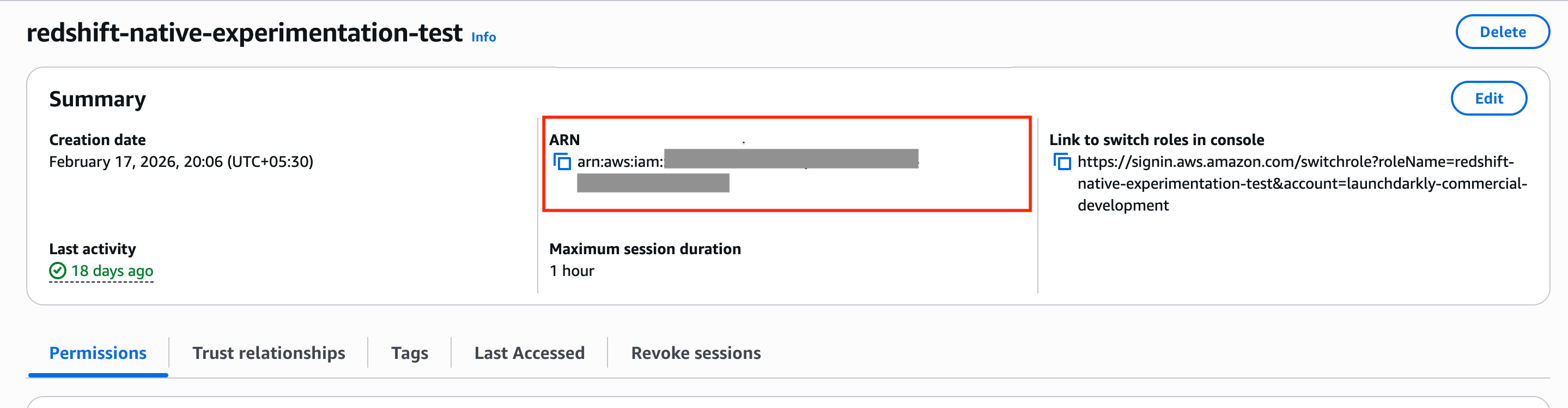 The IAM Role ARN in Redshift.