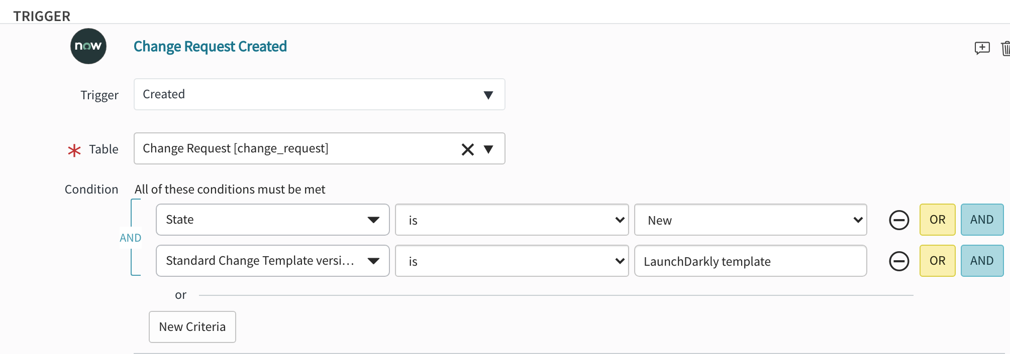 A configured Workflow Trigger in the ServiceNow Flow Designer.