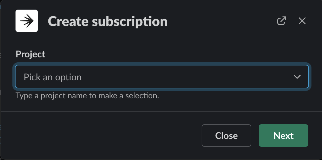 The create subscription dialog.