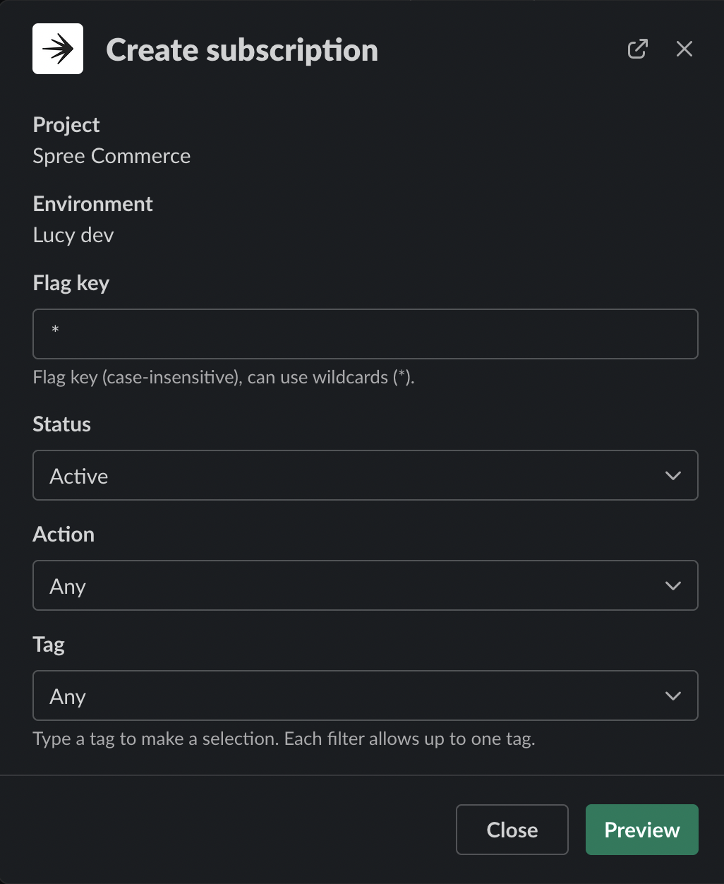 The modal to select subscription parameters.