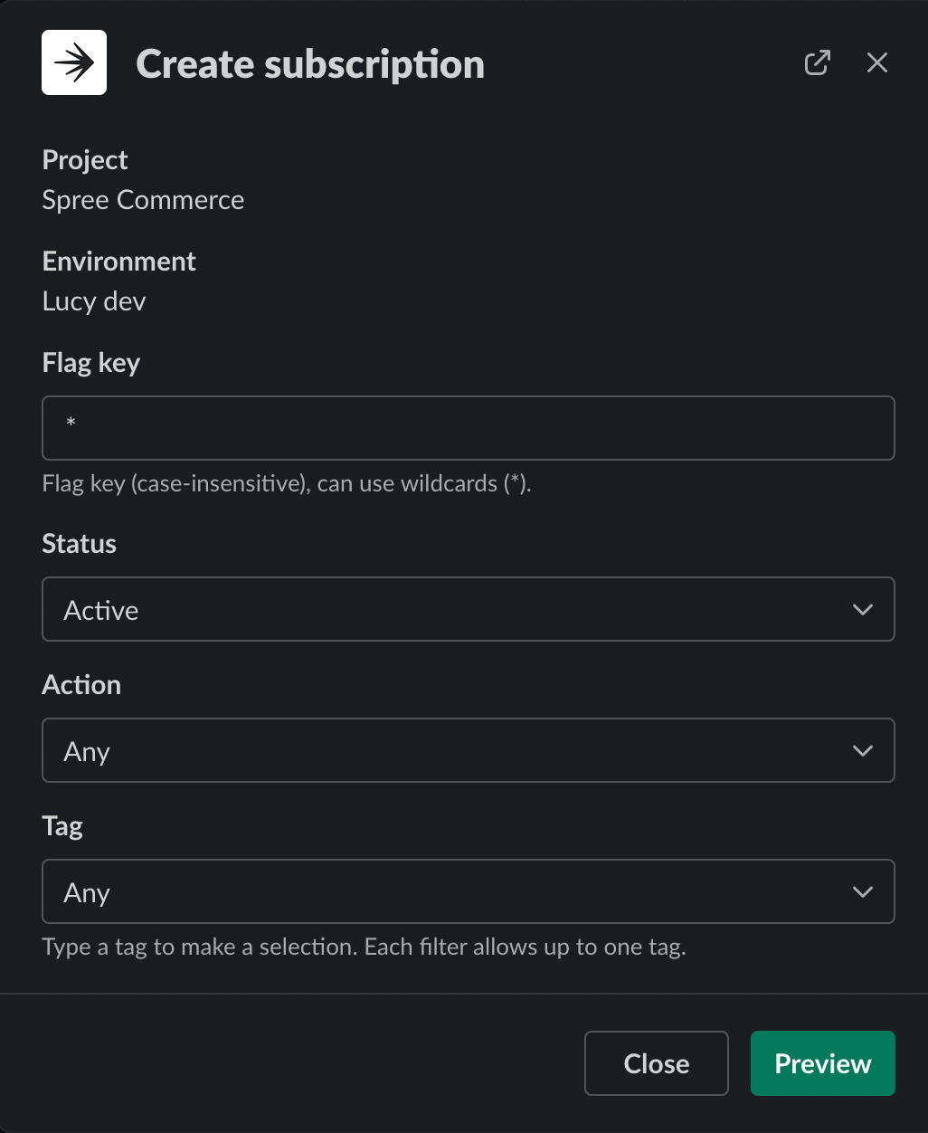 The modal to select subscription parameters.