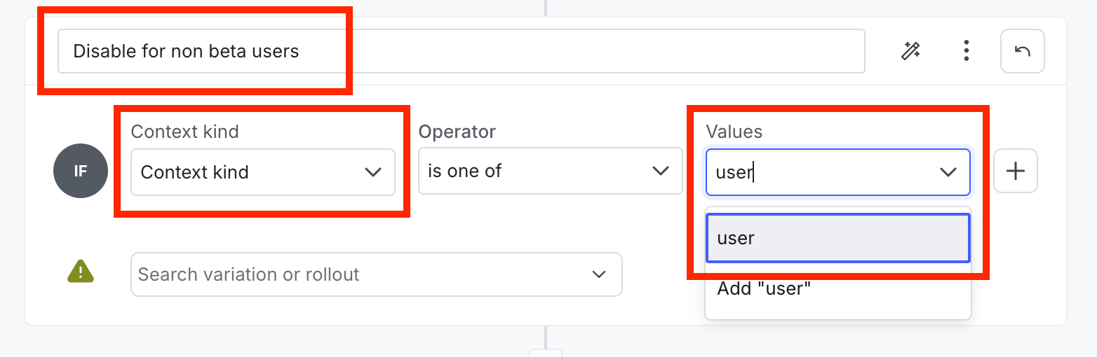The menu to target a specific context kind called 'user'.