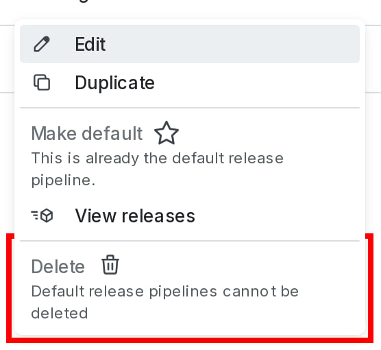 The "Delete release pipeline" option.