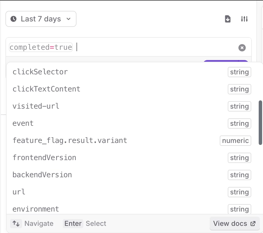 The session replay search pane, with options expanded.