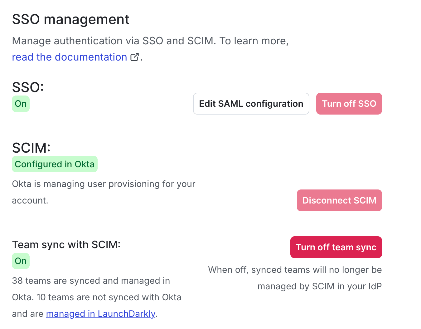 The "Turn on team sync" option within the "SSO management" section of the "Security" tab.