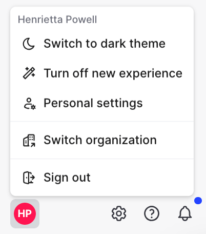 The "Switch organization" option.