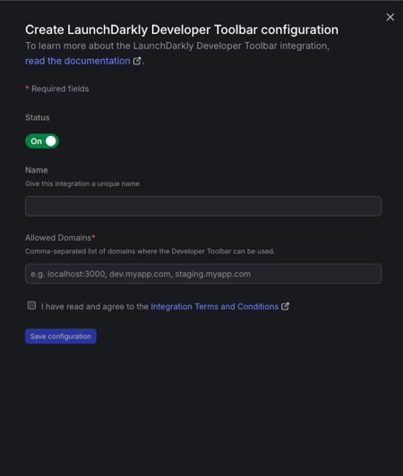 The developer toolbar configuration page.