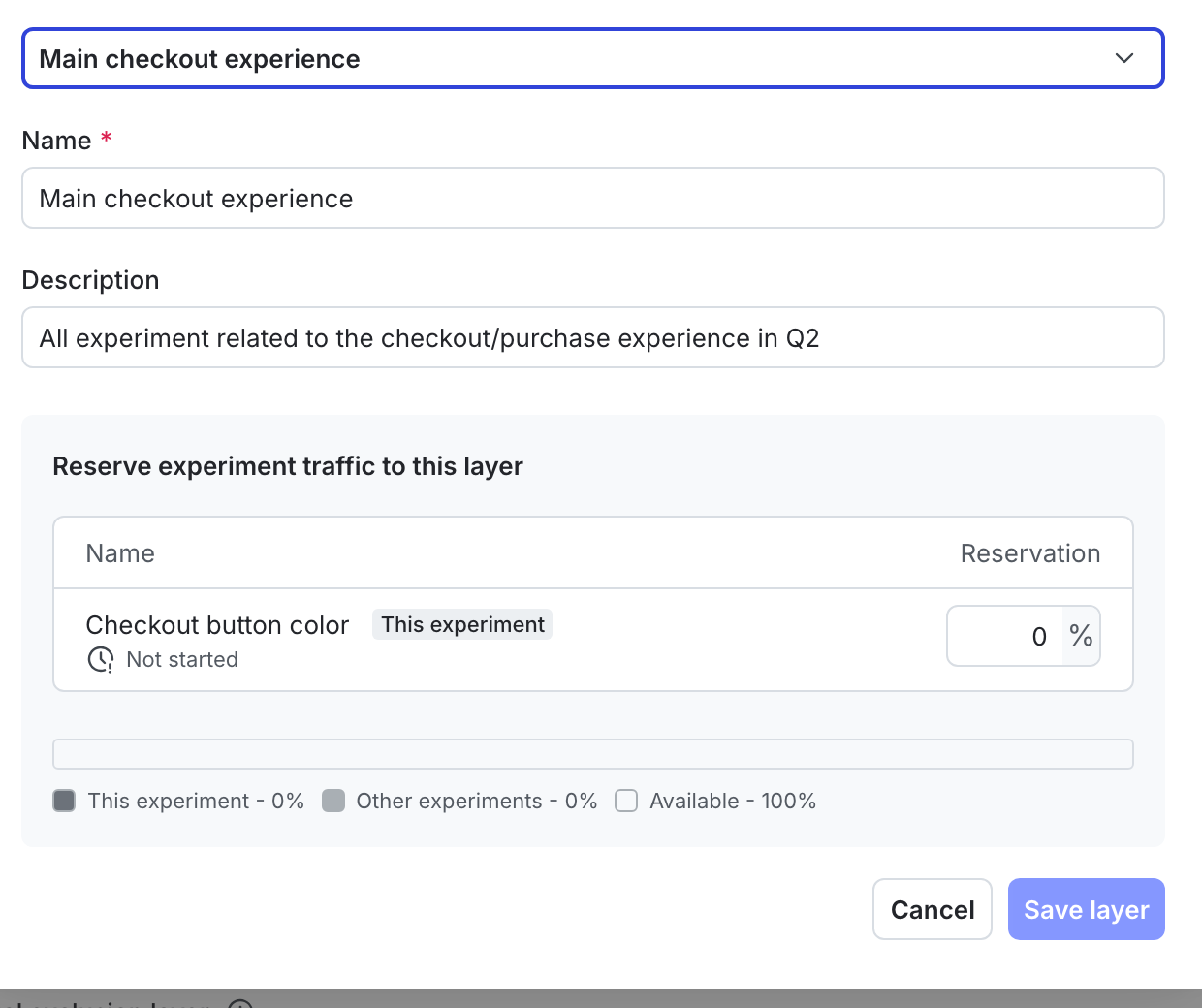 Adding a new experiment to an existing layer.