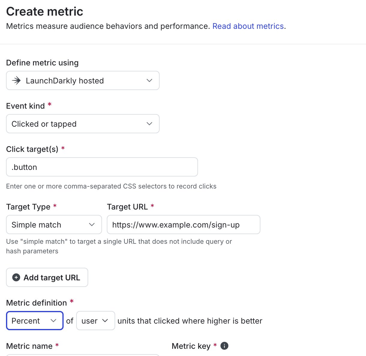 A clicked or tapped metric with a "user" randomization unit.