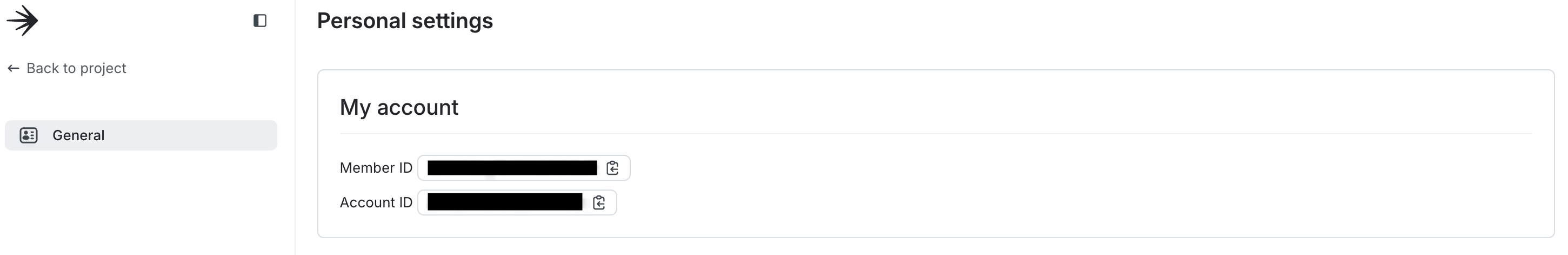 Member ID and account ID in personal settings.