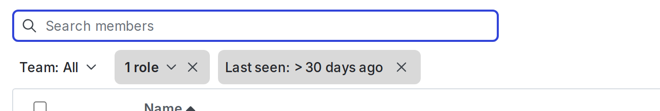 The "Members" tab with filters applied.