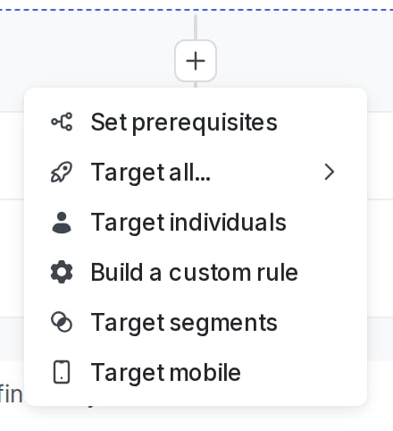 The dropdown menu to add a custom rule to a feature flag.