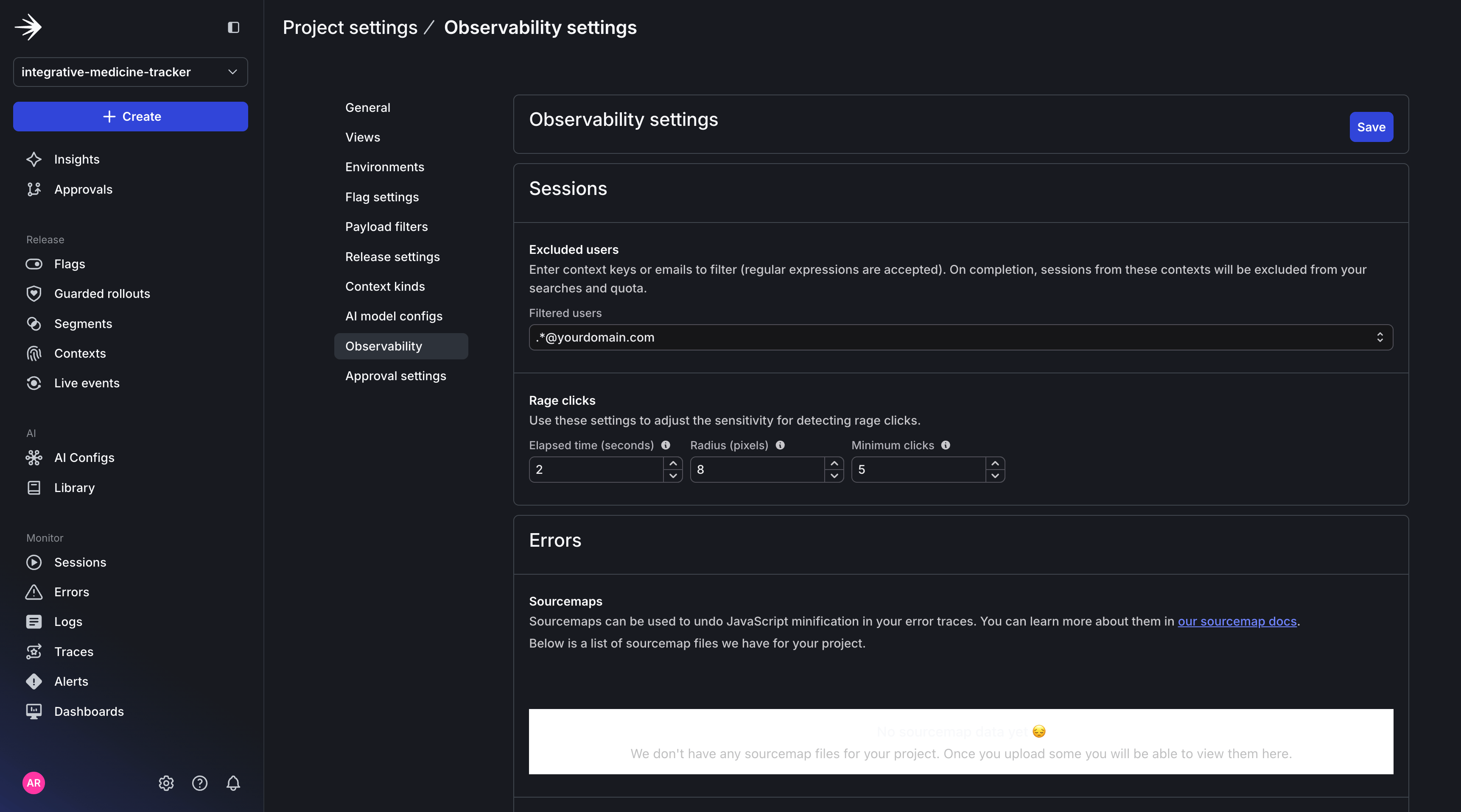 Enabling session replay in the LaunchDarkly UI.