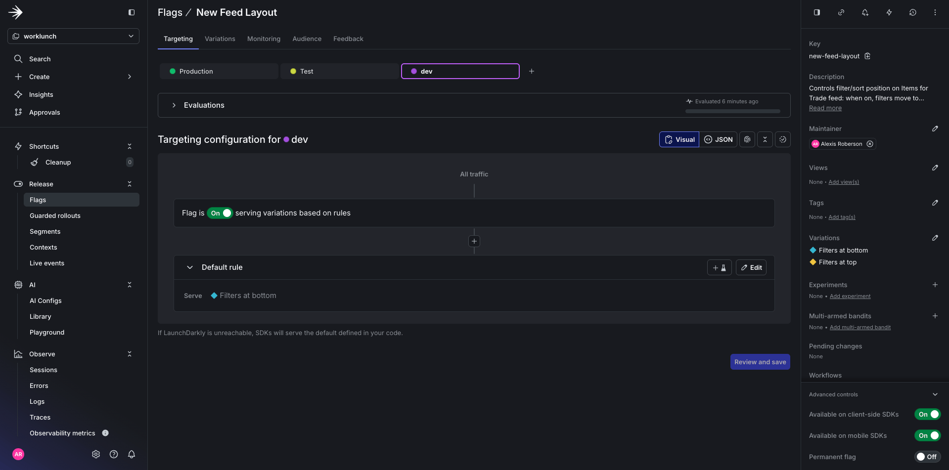 Feature flag for changing the position of the sort and filter options