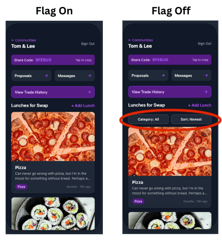 How the feature flag status impacts the app UI for the filter options