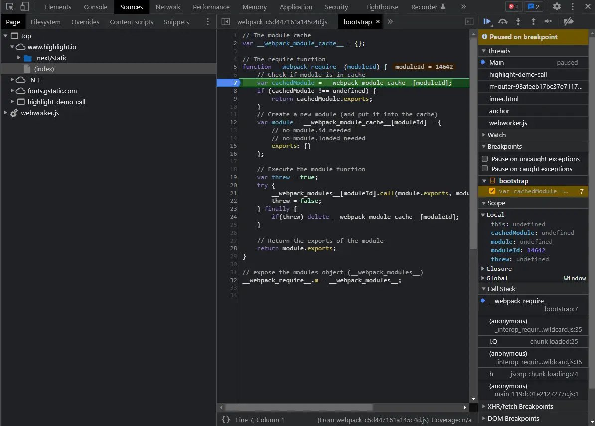Chrome Dev Tools debugger using public source maps to link errors to original code.