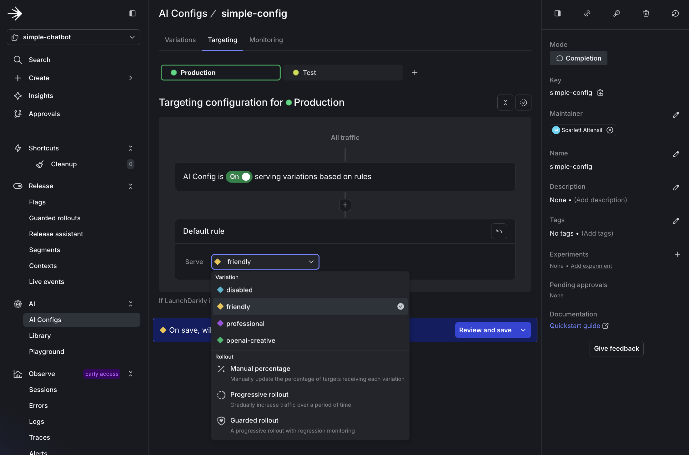 Changing the default variation to friendly