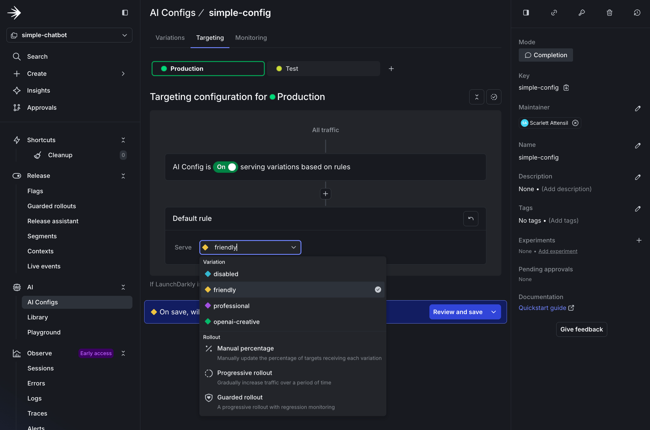Changing the default variation to friendly