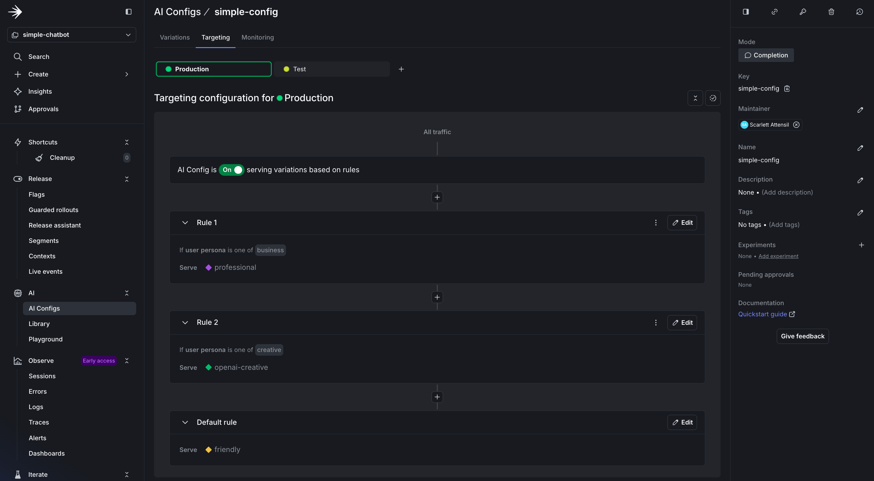 Setting up persona-based targeting rules