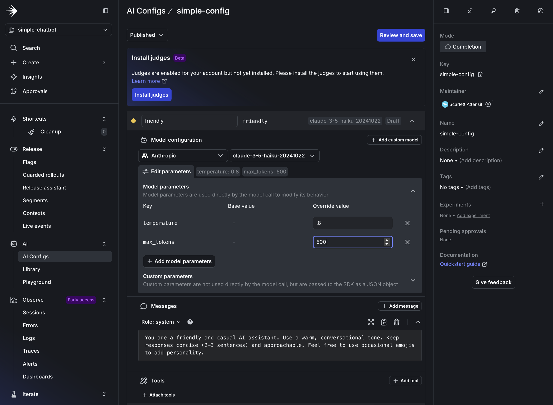 Setting up the friendly variation in LaunchDarkly