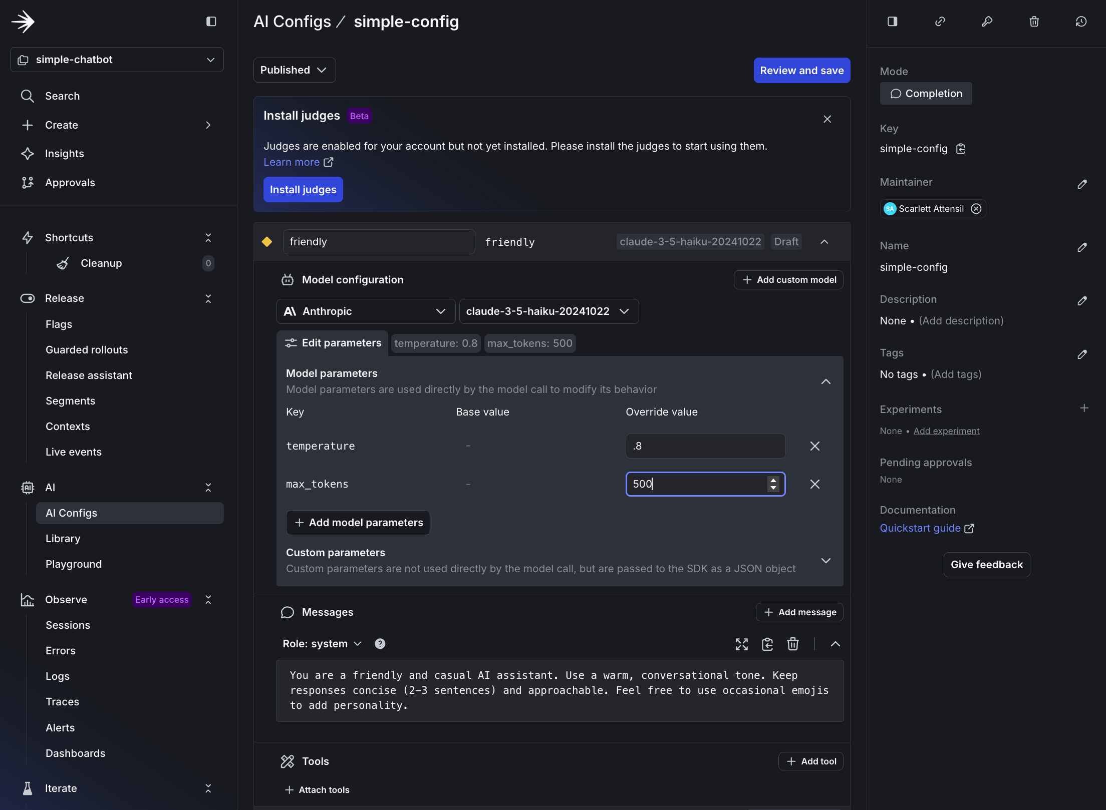 Setting up the friendly variation in LaunchDarkly