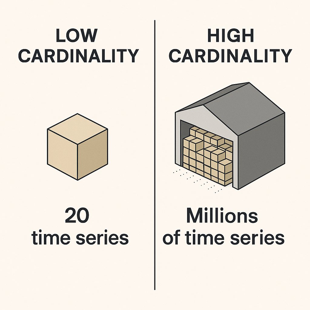 Low cardinality vs high cardinality with time series data.