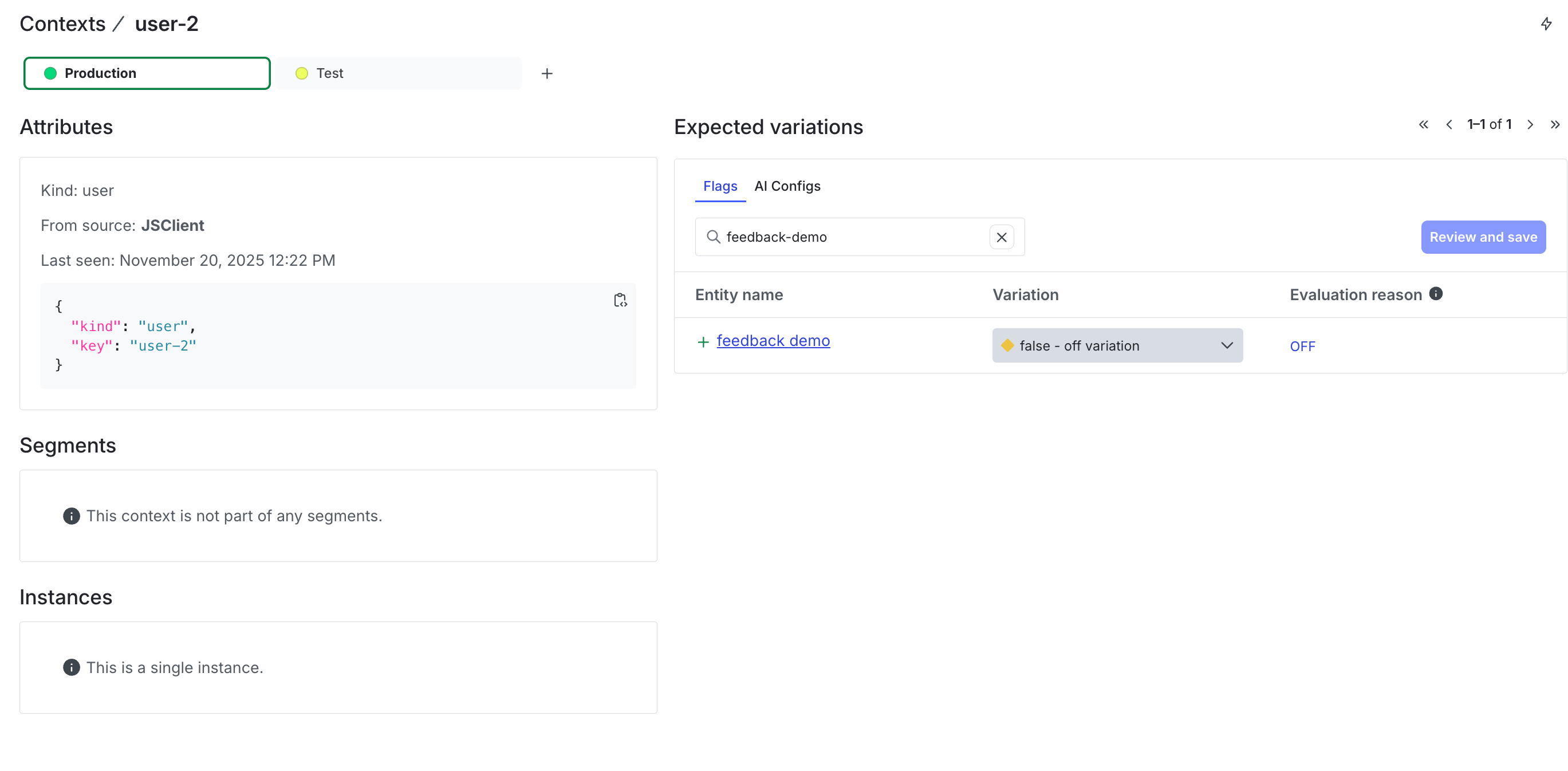 View the details for the user-2 context on the feedback
demo.