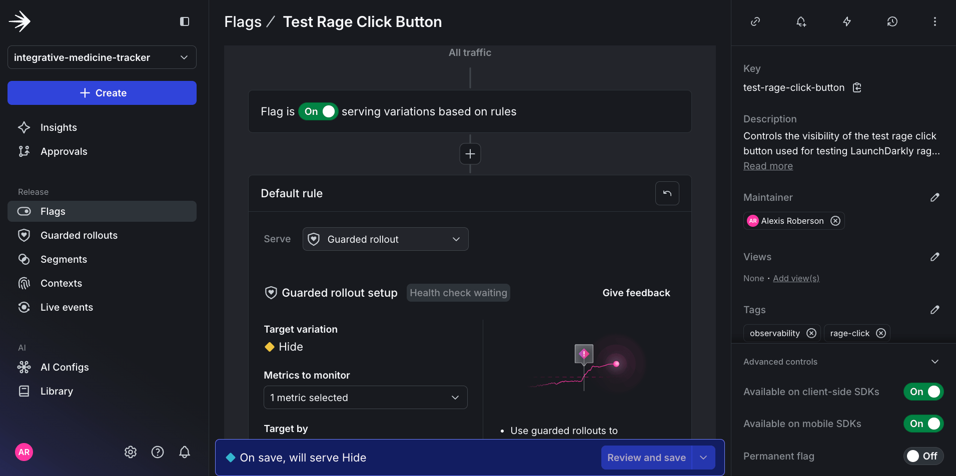 Image of Default rule widget after selecting Guarded rollout.