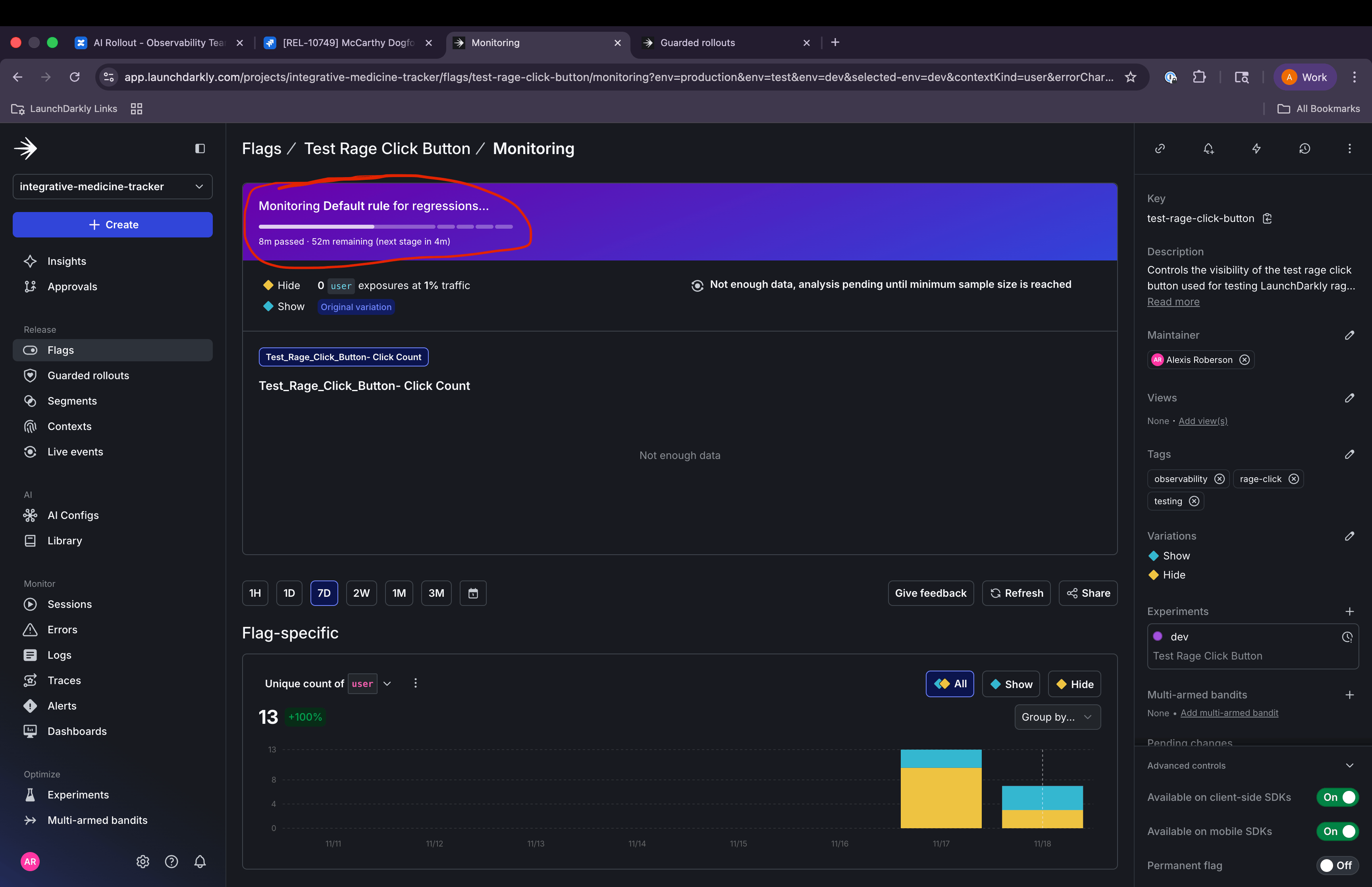 Dashboard with Guarded rollout monitoring tab.