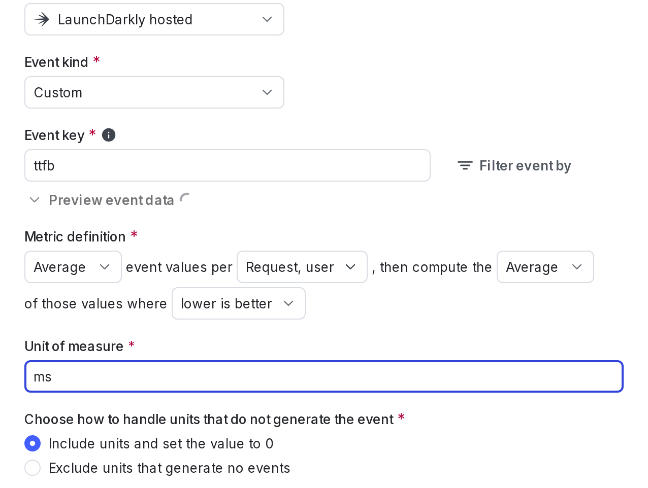 The "Create metric" dialog for a secondary custom numeric metric.
