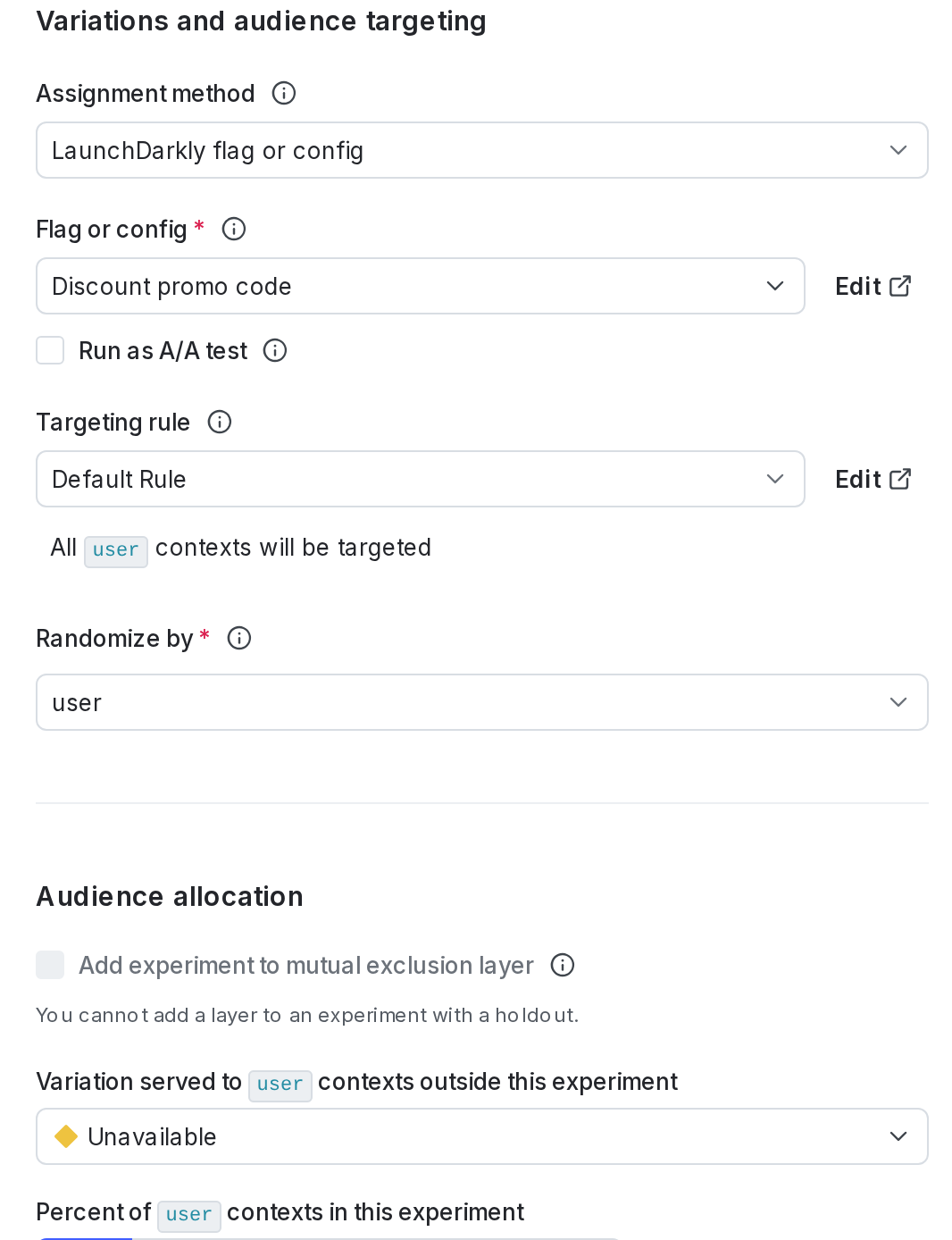 The "Audience allocation" section of an experiment.