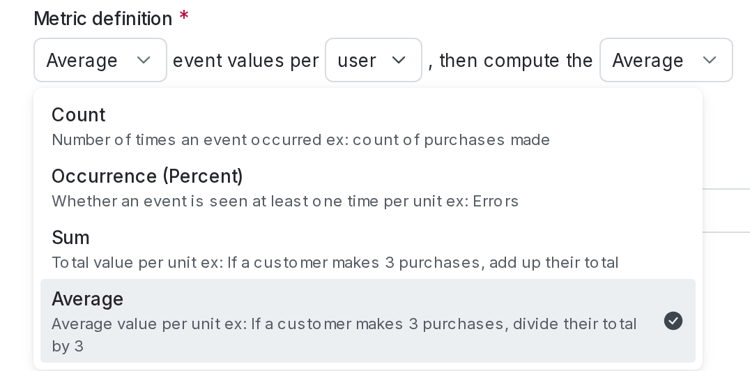 Configuring the aggregation method for numeric metric.