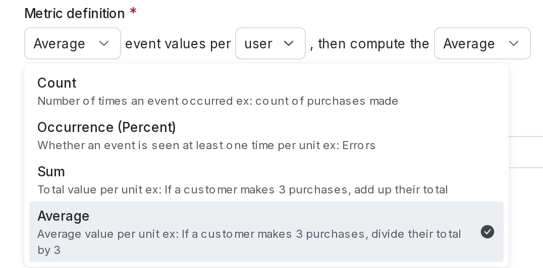 Configuring the aggregation method for numeric metric.