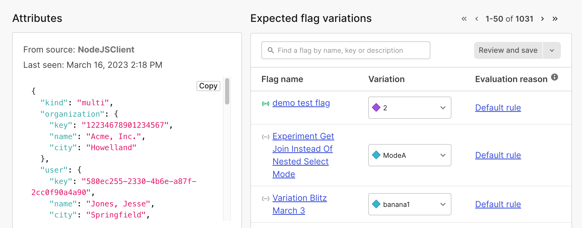 A context's details page.