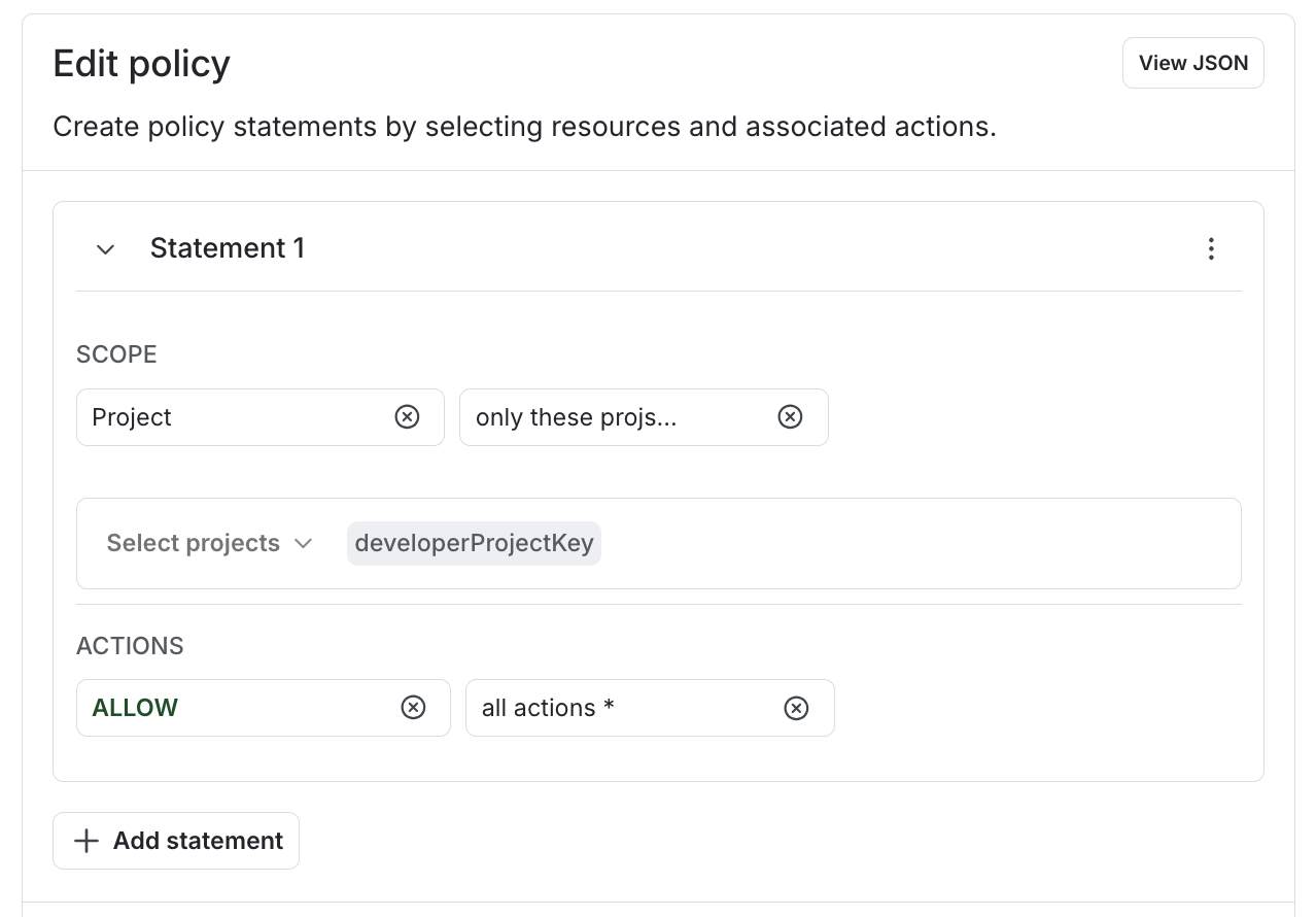 "developerProjectKeys" used in a policy statement.