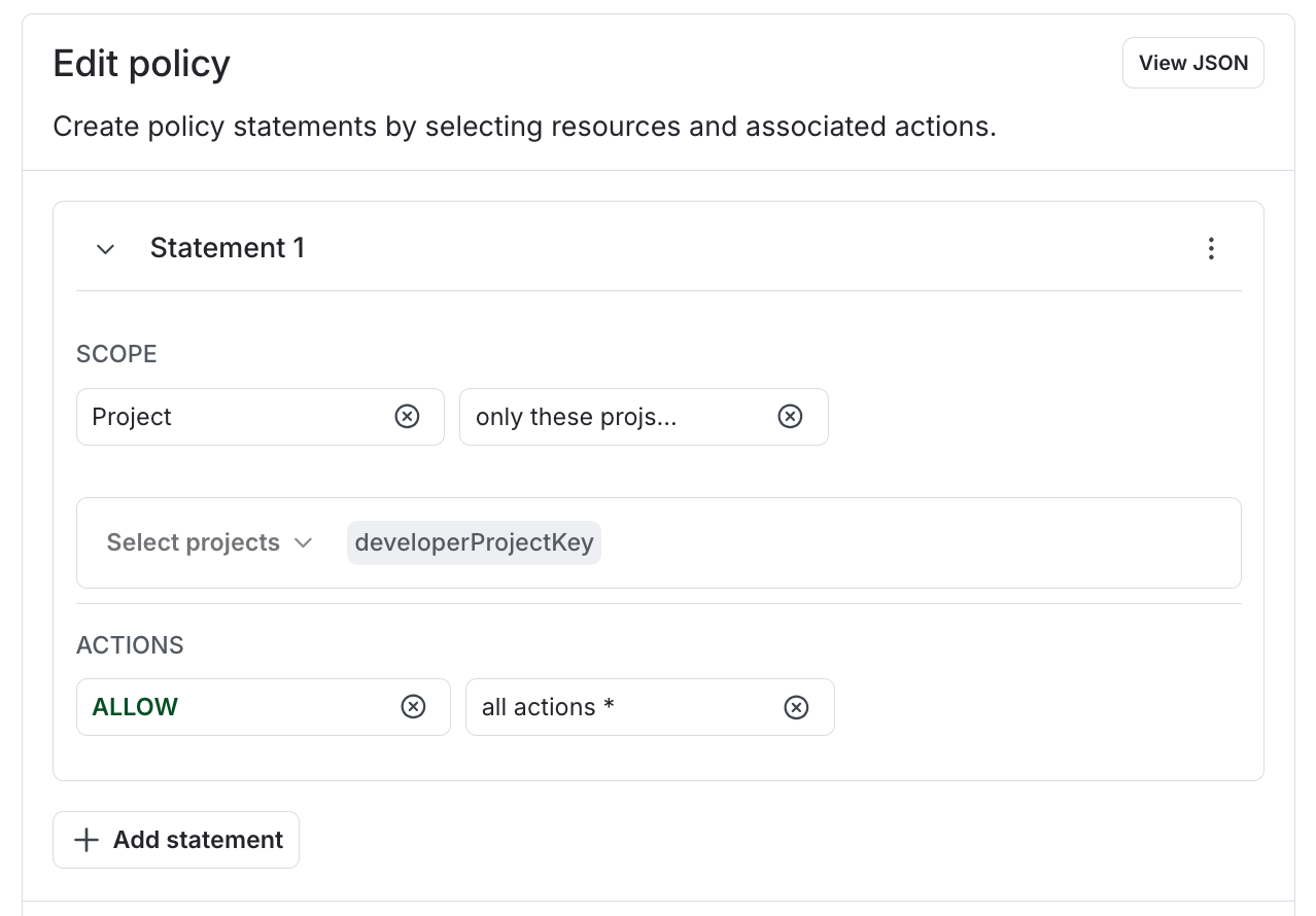 "developerProjectKeys" used in a policy statement.
