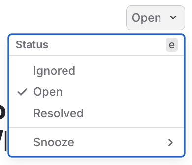 The status dropdown menu for an error.