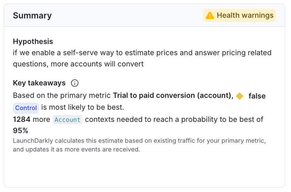 The Summary section of an experiment's results page.