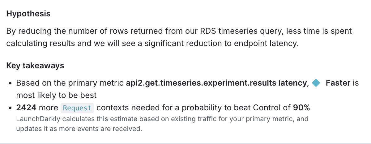 An experiment's sample size estimator results.