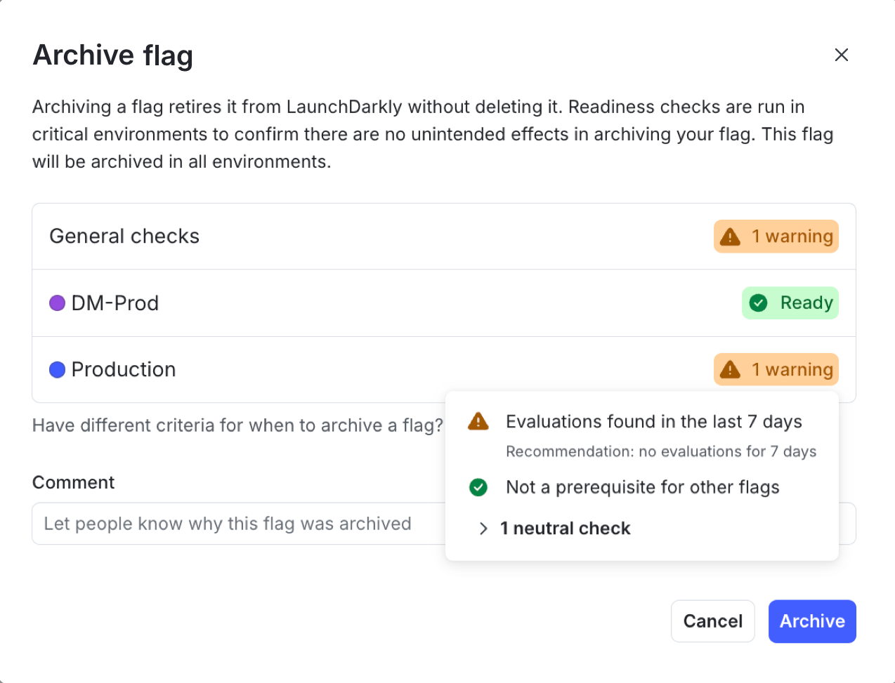 Warnings when archiving a flag.