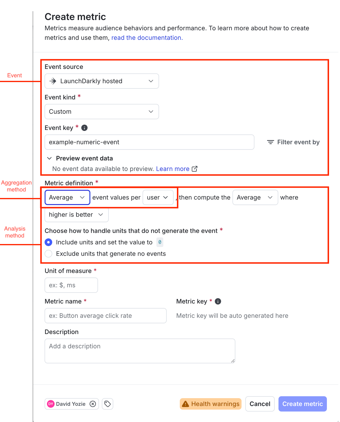 Configuring metric components.